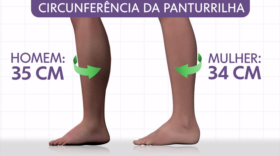 Valor de referência da circunferência da panturrilha — Foto: Arte/TV Globo
