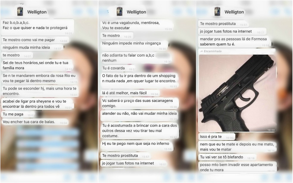 Mensagens enviadas para a vÃ­tima, mostram as ameaÃ§as sofridas pela jovem.  â€” Foto: DivulgaÃ§Ã£o/PolÃ­cia Militar/G1 MA