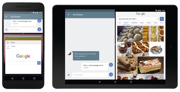 Sistema de multitarefas do novo Android N, do Google, permite dividir a tela em duas e abrir dois apps. (Foto: Divulgação/Google)