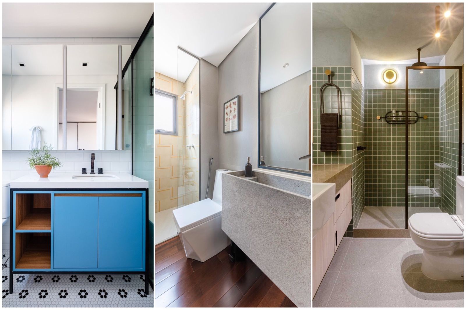 Banheiros pequenos com boas soluções de layout e decoração (Foto: Divulgação | Montagem: Casa e Jardim)