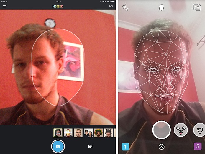 Snapchat e MSQRD tem formas diferentes de reconhecer rosto do usuário (Foto: Reprodução/Elson de Souza)