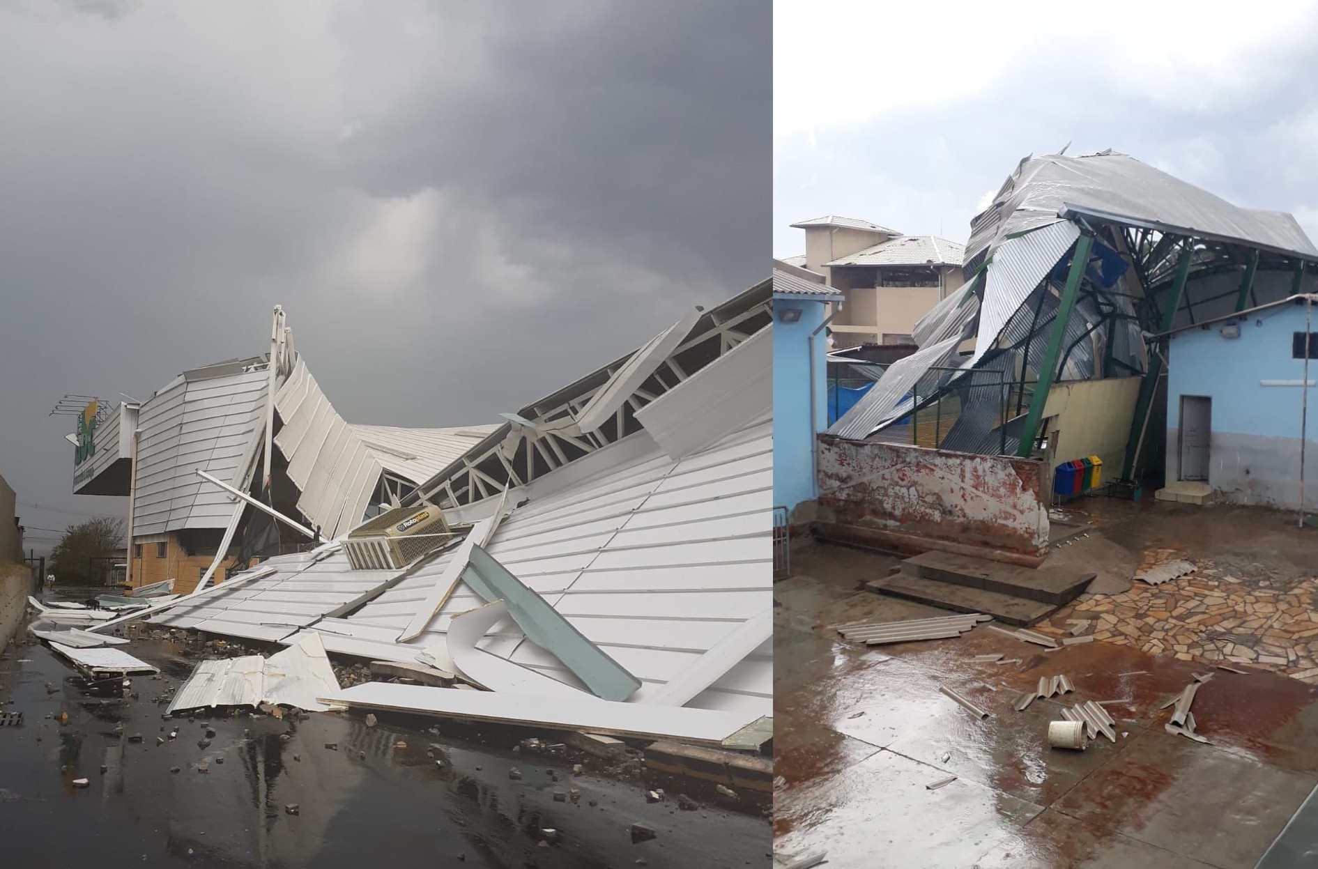 Chuva derruba telhado de supermercado e parte de estrutura de escola em Três Corações, MG