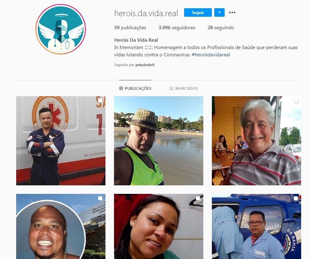 Perfil em homenagem aos profissionais de saúde mortos devido ao coronavírus (Foto: Reprodução Instagram)