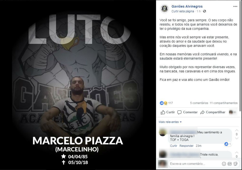 Torcida organizada se manifestou pelas redes sociais — Foto: Reprodução/ Facebook