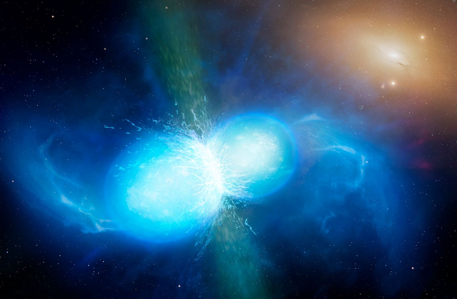 Ilustração mostra duas estrelas de nêutrons colidindo (Foto: University of Warwick/Mark Garlick)