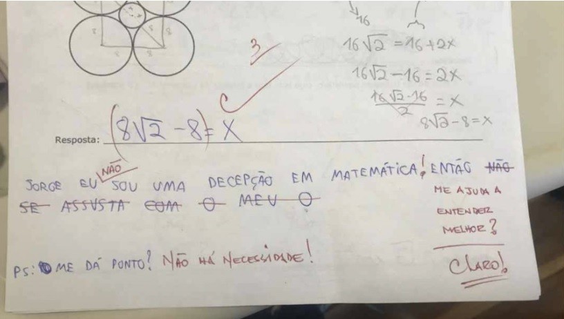 Recadinho fofo de professor de matemática viraliza nas redes sociais (Foto: Reprodução )