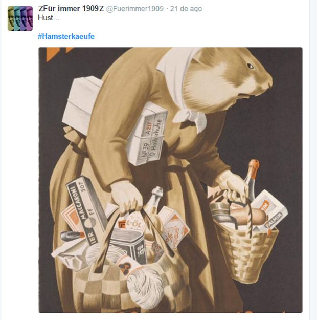 Nas redes sociais, plano do governo alemão ganhou memes e brincadeiras com a hashtag #Hamsterkaeufe (Foto: Reprodução Twitter)
