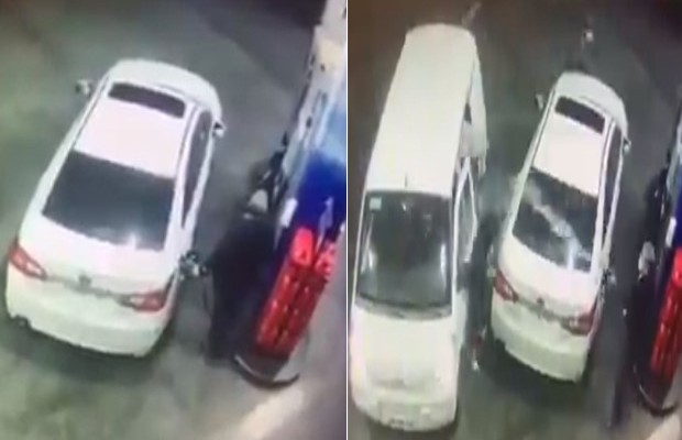 Motorista escapa de assalto em posto jogando combustível em ladrões (Foto: Reprodução/Twitter)