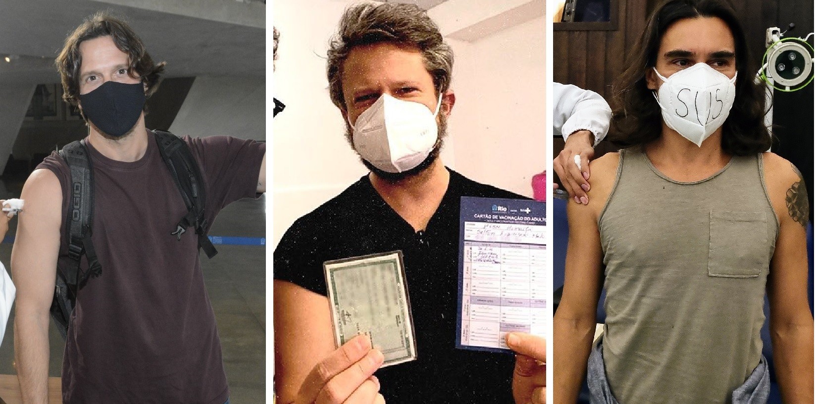 Vladimir Brichta, Selton Mello e André Gonçalves são vacinados no Rio (Foto: Webert Belicio/AgNews, Reprodução/Instagram e Daniel Delmiro/AgNews)