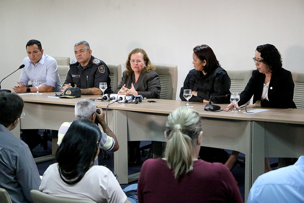 Cúpula da segurança do Rio Grande do Norte lançou Operação Natal Segura em entrevista coletiva — Foto: Divulgação/Sesed
