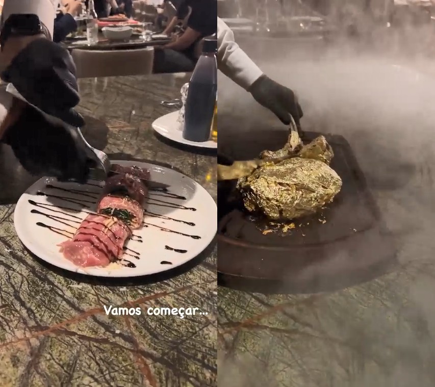 Belle Silva se assusta com preço de carne com folha de ouro em restaurante luxuoso (Foto: Reprodução/ Instagram)