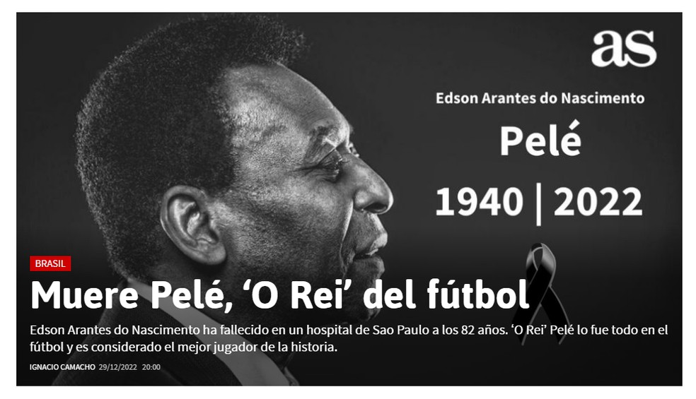 Capa do As para morte de Pelé — Foto: Reprodução