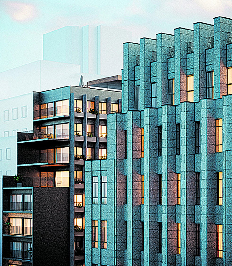 Sofisticação art déco da fachada do empreendimento Basílio 177, da incorporadora Metaforma: alto padrão em pleno centro paulistano — Foto: METAFORMA/DIVULGAÇÃO