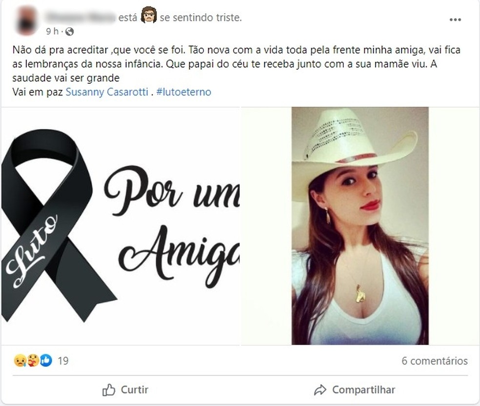 Amigos compartilham mensagens de luto nas redes sociais. — Foto: Reprodução