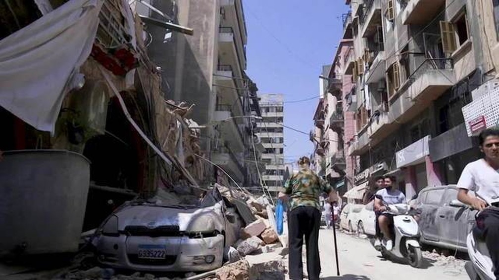 Explosão em Beirute, no Líbano — Foto: Reprodução/GloboNews