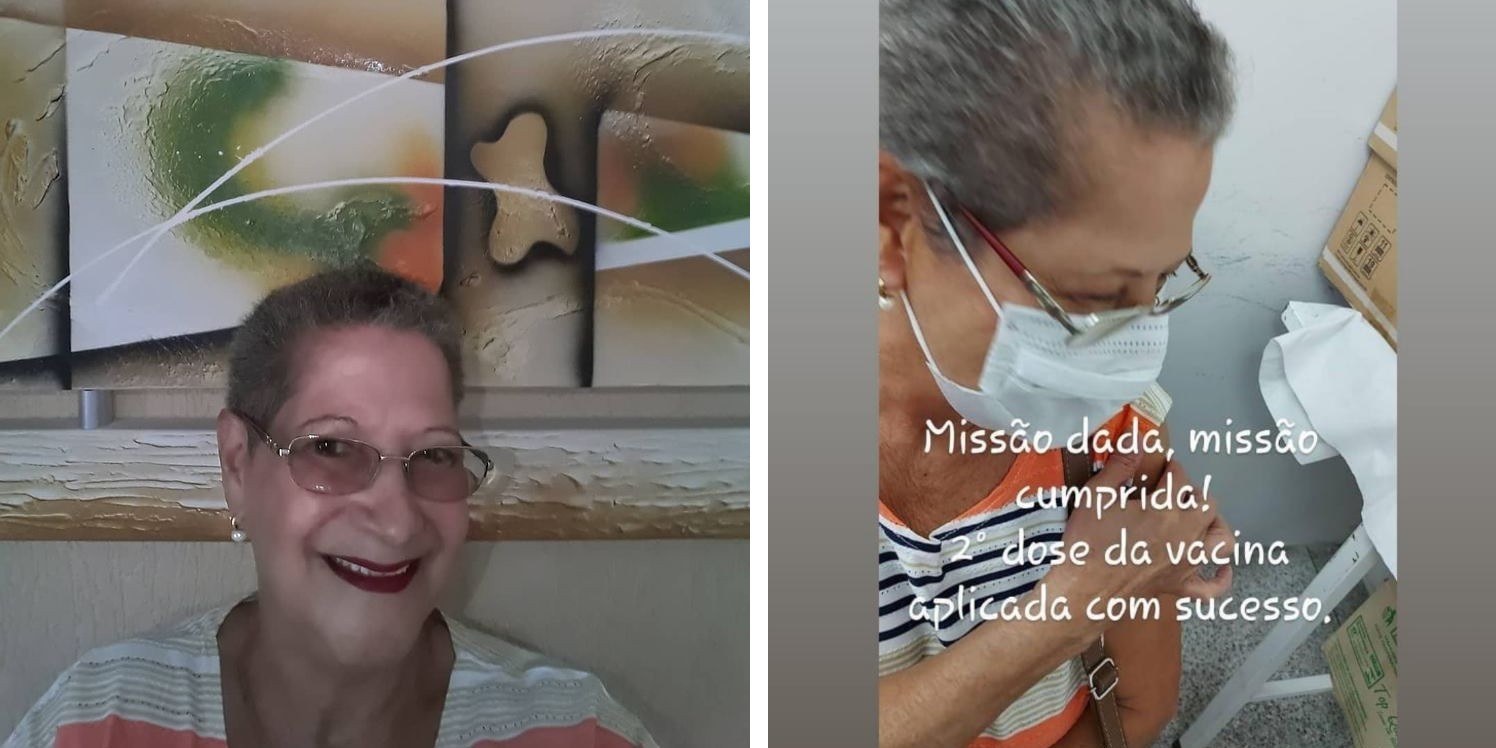 Dona Geralda comemora segunda dose da vacina contra a covid (Foto: Reprodução: Instagram)