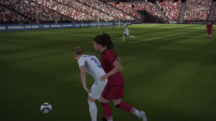 Bug em Fifa 16 tem jogadora se abaixando para pegar bola com ela ainda em jogo (Foto: Reprodução/YouTube)a