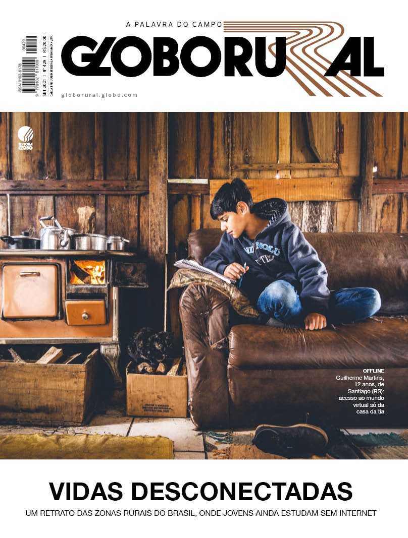 Edição de setembro traz como destaque a defasagem de jovens nas zonas rurais sem conexão à internet (Foto: Globo Rural/Estúdio de Arte)