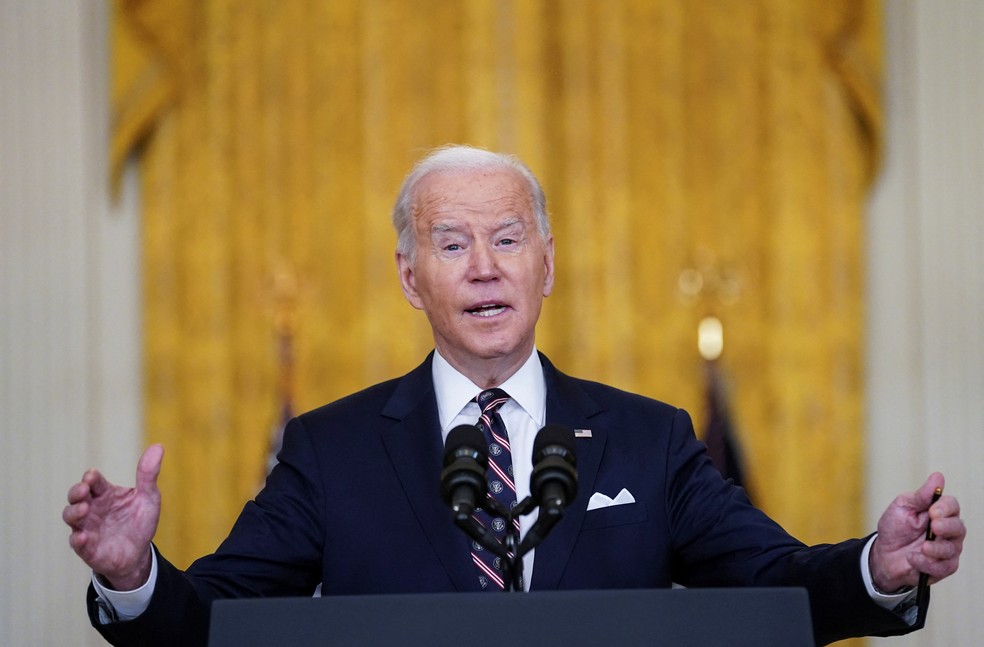 Joe Biden, presidente dos EUA, em discurso na Casa Branca nesta terça-feira (22) — Foto: Kevin Lamarque/Reuters