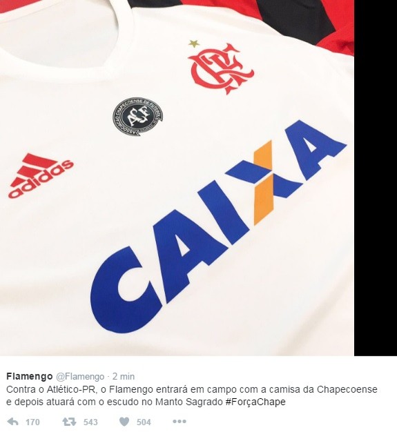 Chape no peito: Fla divulga imagem da camisa que usará contra o Furacão