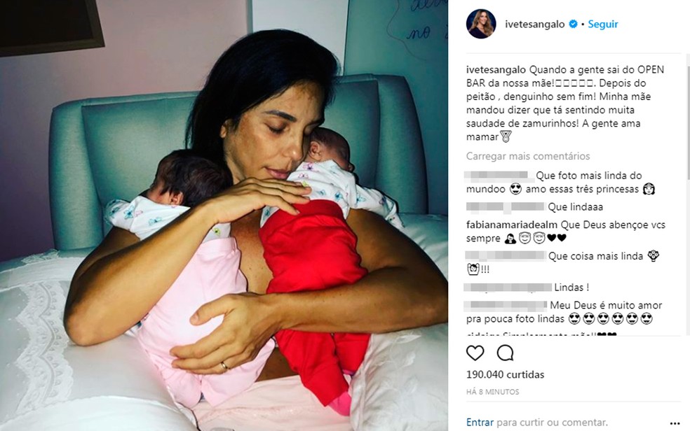 Ivete Sangalo posta foto com as filhas gêmeas após amamentação (Foto: Reprodução/ Instagram)