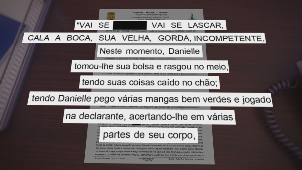Trecho do boletim de ocorrência feito por empregada doméstica que diz ter sido agredida por filha de patroa, no DF — Foto: Reprodução