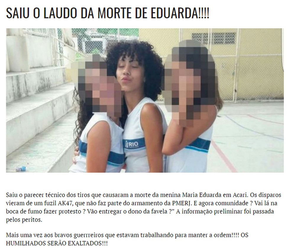 Texto que circula na web diz que laudo aponta tiros de AK47 (Foto: Reprodução)