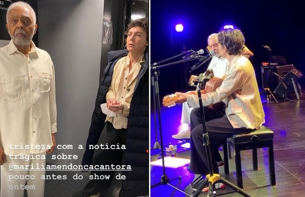 Adriana Calcanhotto e Gilberto Gil se surpreenderam com a notícia e, num show em Braga, homenagearam a goiana (Foto: Reprodução/Instagram)