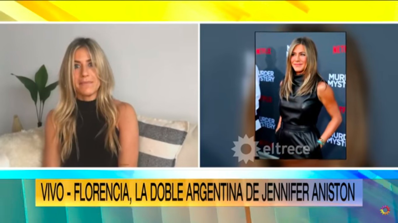 Florencia Trossero, a sósia argentina de Jennifer Aniston em participação em programa de TV de seu país (Foto: Reprodução)