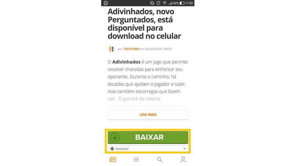 Faça o download de Adivinhados para Android na página do TechTudo — Foto: Reprodução/Breno Behnken