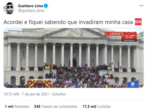 Gusttavo Lima compara sua casa ao Congresso dos Estados Unidos (Foto: Reprodução/Instagram)