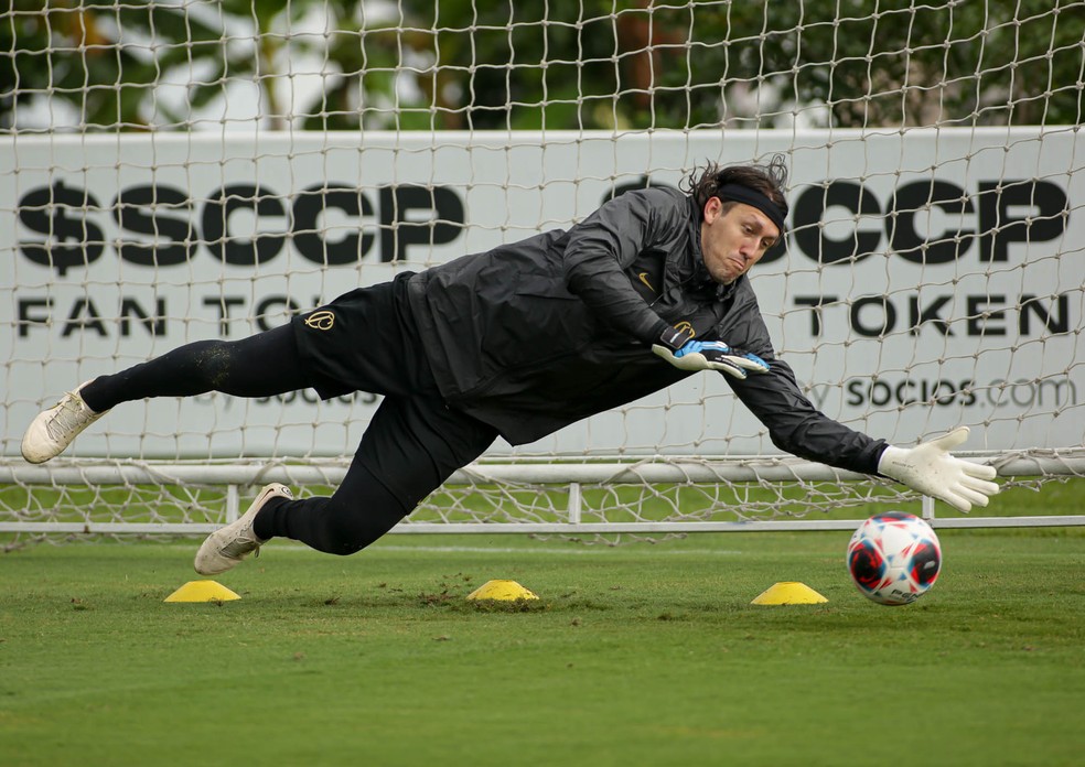 Cássio em treino do Corinthians no CT — Foto: Rodrigo Coca/Ag.Corinthians