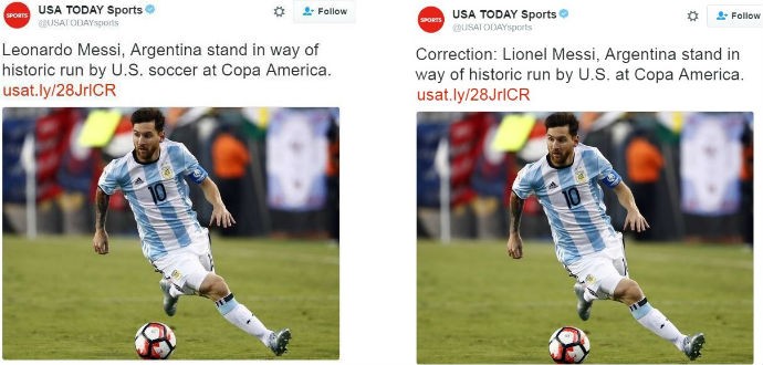 Jornal americano comete erro no nome de Messi