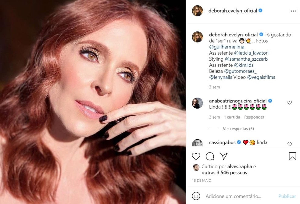 Deborah Evelyn pinta o cabelo de ruivo para 'Verdades Secretas 2' e recebe elogio de famosos — Foto: Reprodução/Instagram