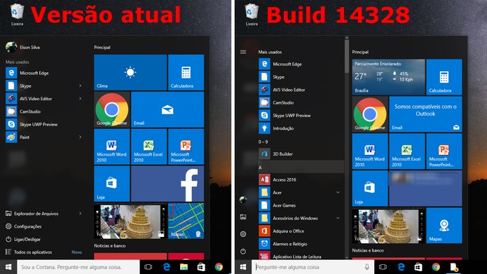 Windows 10 ganhará novo menu Iniciar de acordo com Build 14328 (Foto: Reprodução/Elson de Souza)