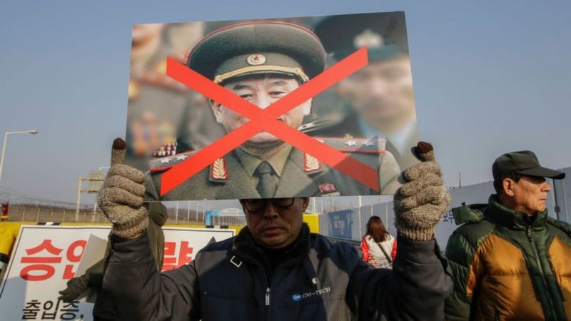 Familiares sul-coreanos das vítimas do ataque em Cheonan protestam contra vice-presidente norte-coreano Kim Yong Chol (Foto: GETTY IMAGES)