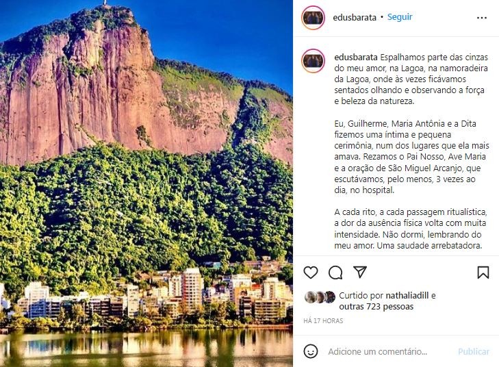 Viúvo de Françoise Forton espalhou cinzas da atriz na Lagoa, no Rio (Foto: Reprodução / Instagram)