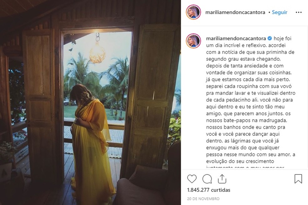 Marília Mendonça posta sobre a ansiedade de conhecer seu primeiro filho, Leo — Foto: Reprodução/Instagram