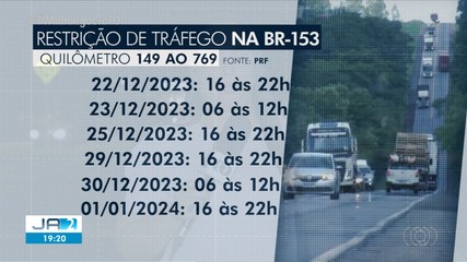 BR-153 terá restrições de tráfego entre Araguaína e Alvorada durante Natal e Ano Novo