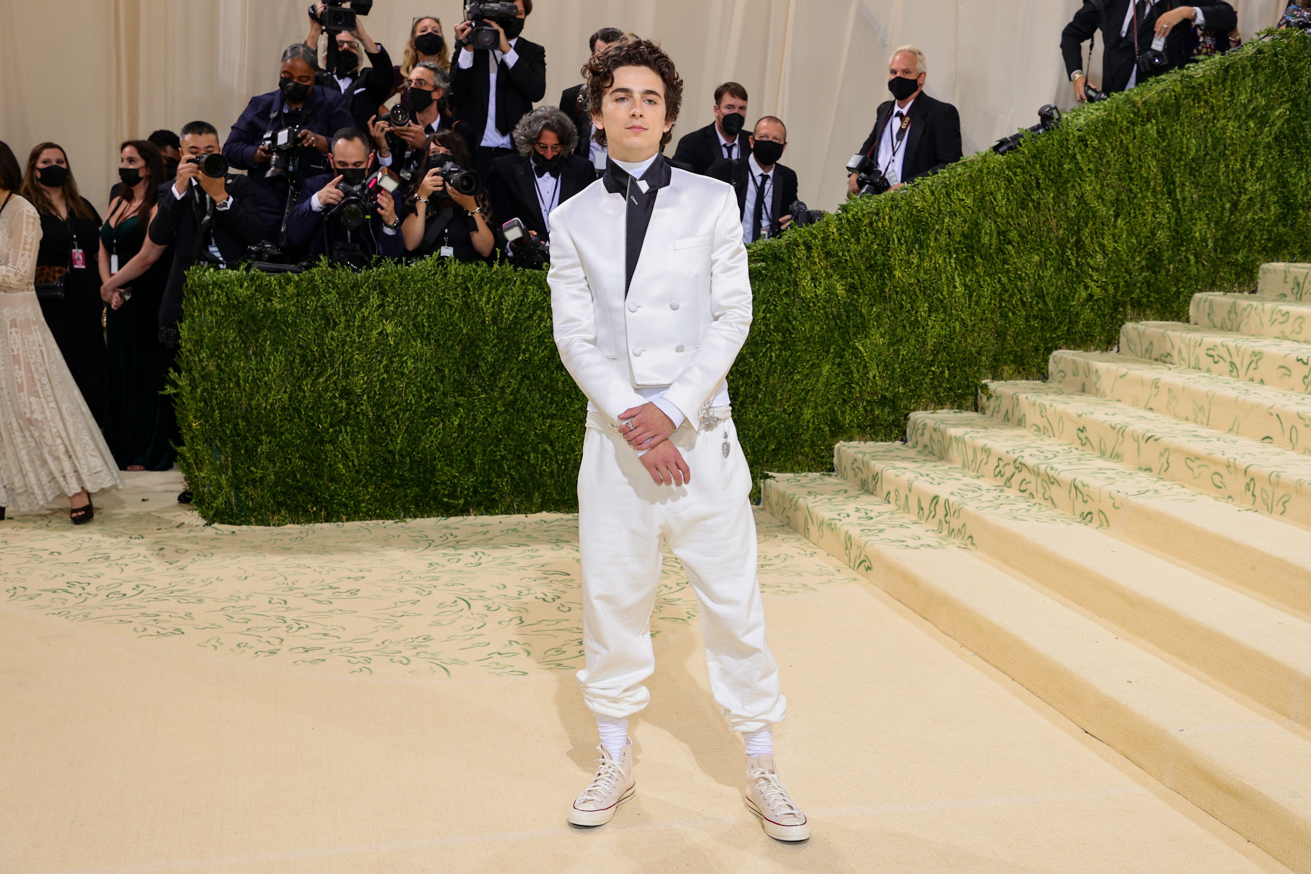 NEW YORK, NEW YORK - SEPTEMBER 13: Co-chair Timothée Chalamet attends The 2021 Met Gala Celebrating In America: A Lexicon Of Fashion at Metropolitan Museum of Art on September 13, 2021 in New York City. (Photo by Theo Wargo/Getty Images) (Foto: Getty Images)