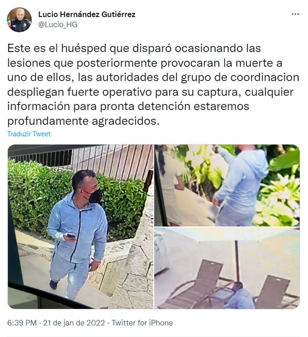 Hernandez postou foto de suspeito em sua conta no Twitter — Foto: Reprodução