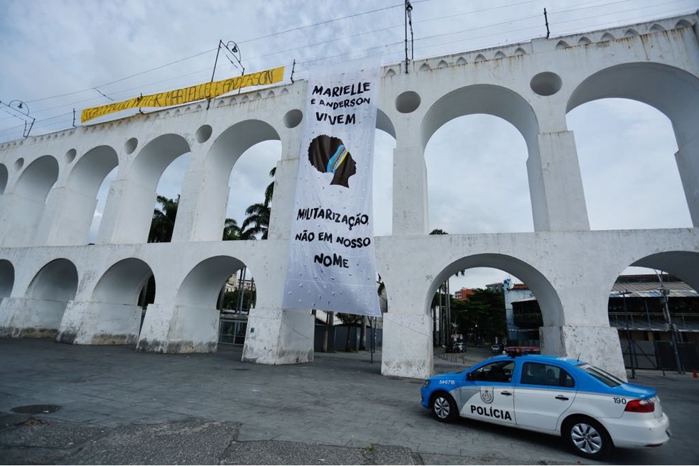 Homenagem a Marielle nos Arcos da Lapa (Foto: Marcos Serra Lima/G1)