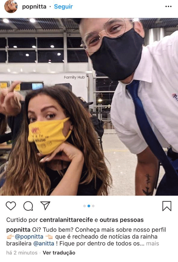 Anitta posa com fã em aeroporto (Foto: Reprodução/Instagram)