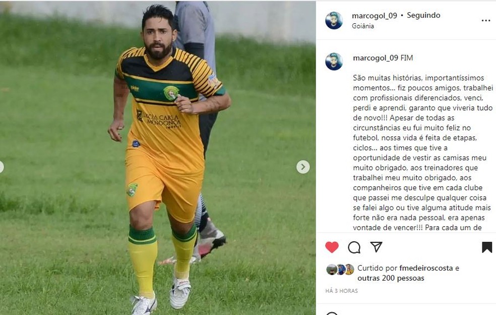 Marco AurÃ©lio se aposenta no futebol (Foto:  Redes Sociais)