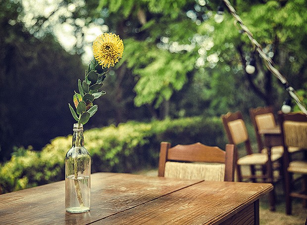 Flor na garrafa: arranjo simples e certeiro para alegrar a mesa (Foto: Daniel Tancredi/Editora Globo)