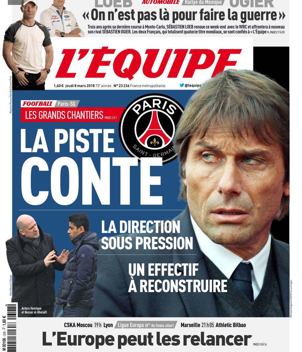 "O caminho Conte": italiano é favorito para assumir PSG, segundo o "L'Equipe"  (Foto: Reprodução/L'Equipe)