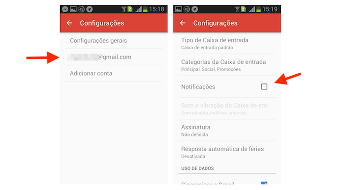 Desativando as notificações do Gmail no Android (Foto: Reprodução/Marvin Costa)
