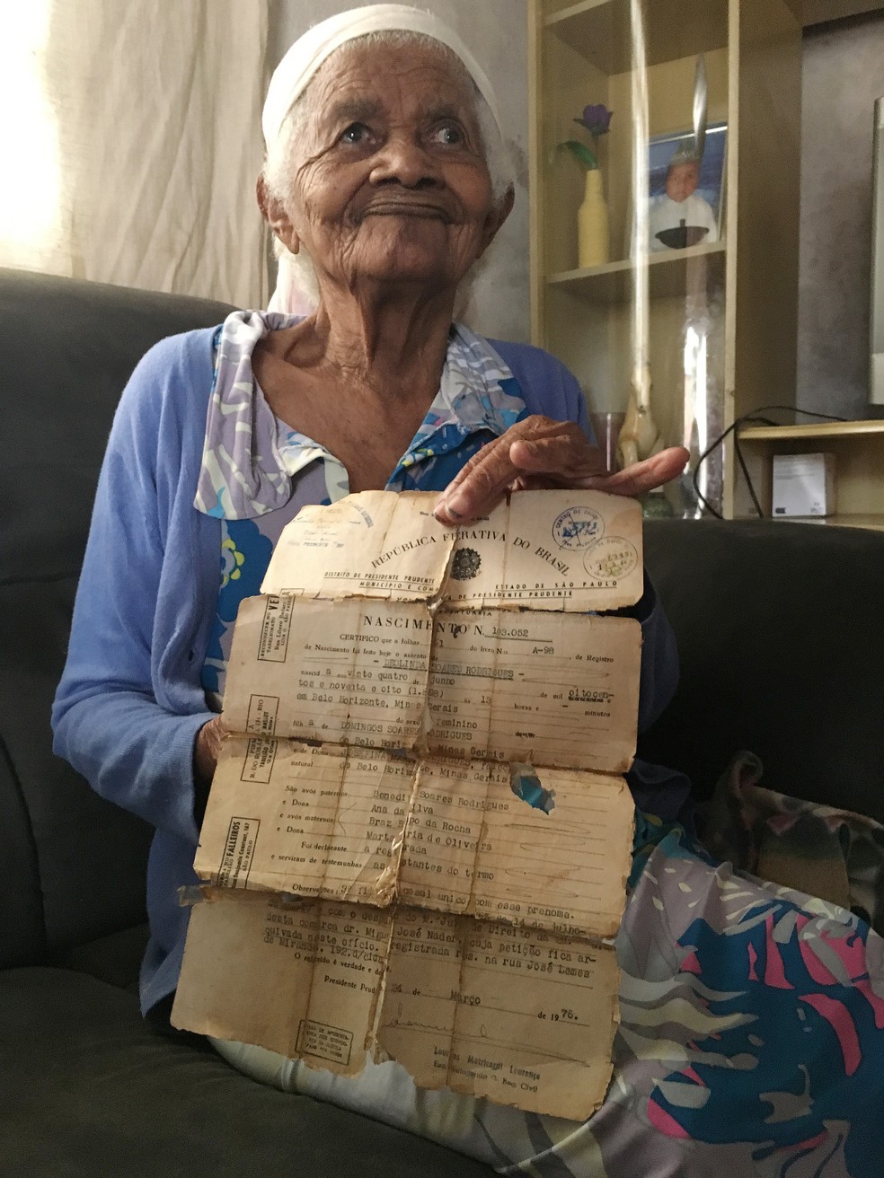 Deolinda Rodrigues, quando tinha 119 anos de idade, em Presidente Prudente (SP) — Foto: Stephanie Fonseca/g1/Arquivo
