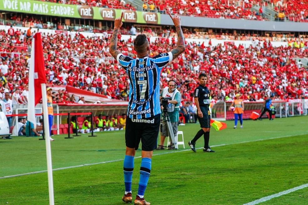 Luan foi o nome do Gre-Nal do domingo passado, com dois gols (Foto: Lucas Uebel/Divulgação Grêmio)