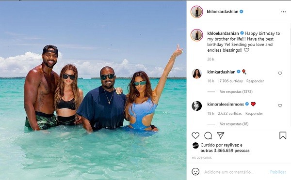 O post de Khloé Kardashian desejando feliz aniversário para Kanye West (Foto: Instagram)